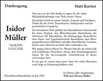 Traueranzeige von Isidor Müller von vrm-trauer