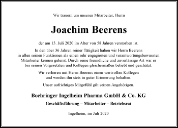 Traueranzeige von Joachim Beerens von vrm-trauer
