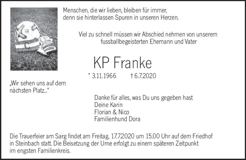  Traueranzeige für KP Franke vom 15.07.2020 aus vrm-trauer