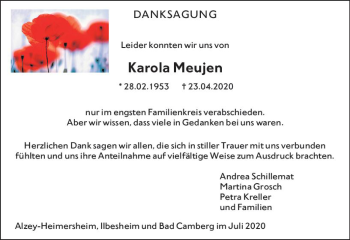 Traueranzeige von Karola Meujen von vrm-trauer