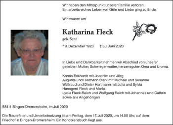 Traueranzeige von Katharina Fleck von vrm-trauer