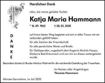 Traueranzeige von Katja Maria Hammann von vrm-trauer