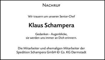 Traueranzeige von Klaus Schampera von vrm-trauer