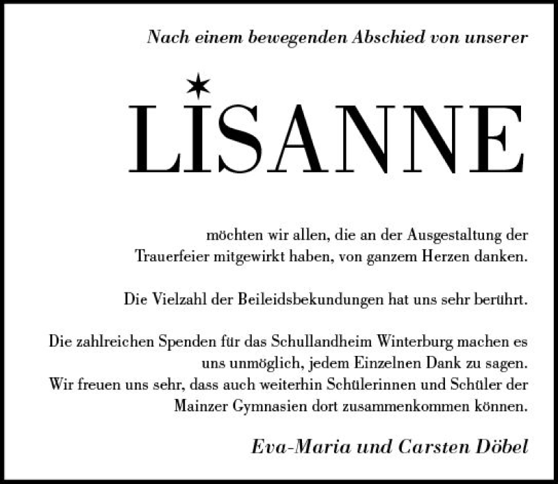  Traueranzeige für Lisanne  vom 09.07.2020 aus vrm-trauer