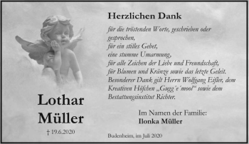 Traueranzeige von Lothar Müller von vrm-trauer