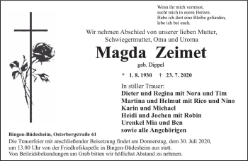 Traueranzeige von Magda Zeimet von vrm-trauer