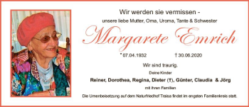 Traueranzeige von Margarete Emrich von vrm-trauer