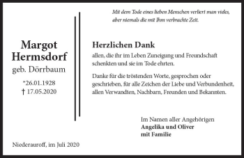 Traueranzeige von Margot Hermsdorf von vrm-trauer