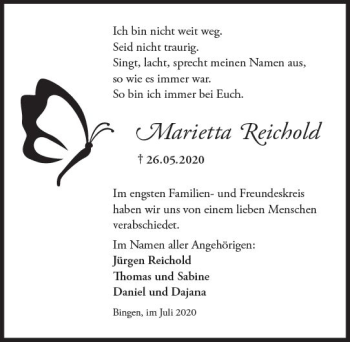 Traueranzeige von Marietta Reichold von vrm-trauer