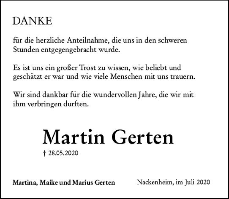  Traueranzeige für Martin Gerten vom 08.07.2020 aus vrm-trauer