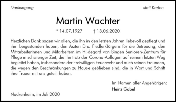 Traueranzeige von Martin Wachter von vrm-trauer