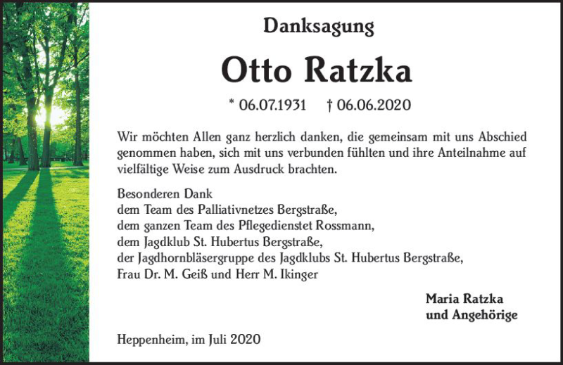  Traueranzeige für Otto Ratzka vom 04.07.2020 aus vrm-trauer