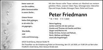 Traueranzeige von Peter Friedmann von vrm-trauer