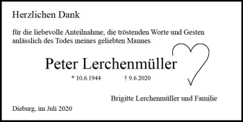 Traueranzeige von Peter Lerchenmüller von vrm-trauer