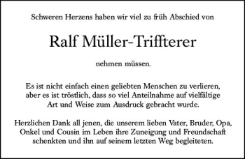 Traueranzeige von Ralf Müller-Triffterer von vrm-trauer