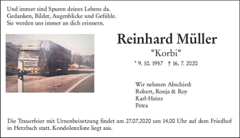 Traueranzeige von Reinhard Müller von vrm-trauer