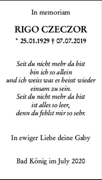 Traueranzeige von Rigo Czeczor von vrm-trauer
