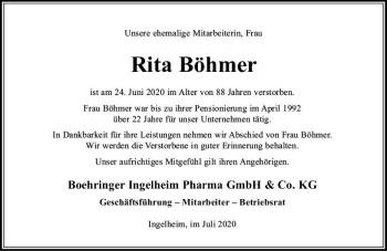 Traueranzeige von Rita Böhmer von vrm-trauer