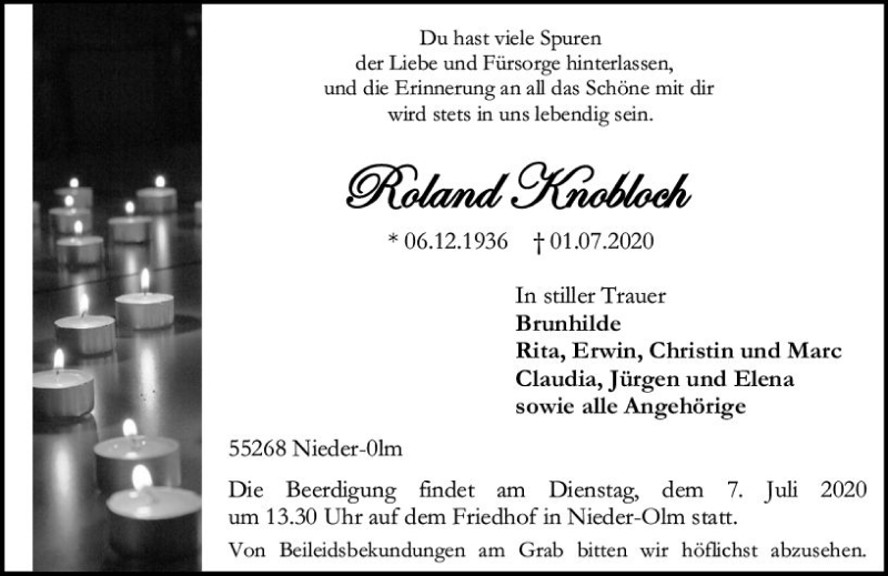  Traueranzeige für Roland Knobloch vom 04.07.2020 aus vrm-trauer