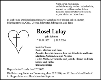 Traueranzeige von Rose Lulay von vrm-trauer