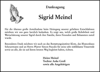 Traueranzeige von Sigrid Meinel von vrm-trauer