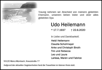 Traueranzeige von Udo Heilemann von vrm-trauer