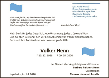 Traueranzeige von Volker Henn von vrm-trauer