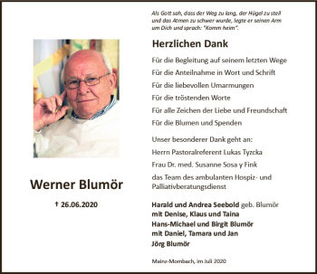 Traueranzeige von Werner Blumör von vrm-trauer