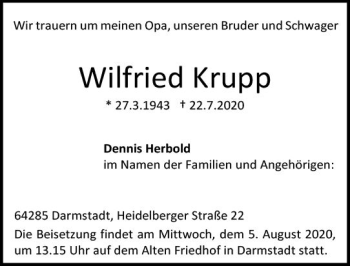 Traueranzeige von Wilfried Krupp von vrm-trauer