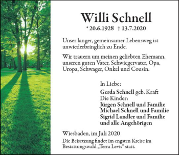 Traueranzeige von Willi Schnell von vrm-trauer