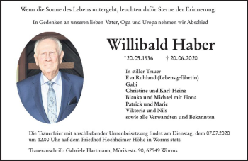 Traueranzeige von Willibald Haber von vrm-trauer