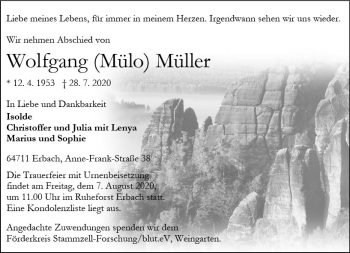 Traueranzeige von Wolfgang Müller von vrm-trauer