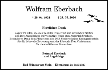 Traueranzeige von Wolfram Eberbach von vrm-trauer