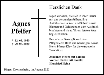 Traueranzeige von Agnes Pfeiffer von vrm-trauer