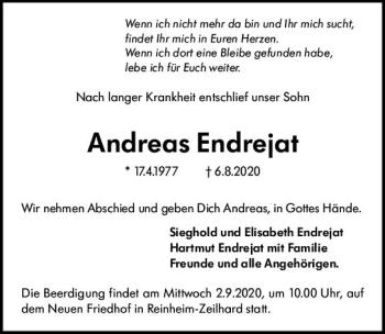 Traueranzeige von Andreas Endrejat von vrm-trauer
