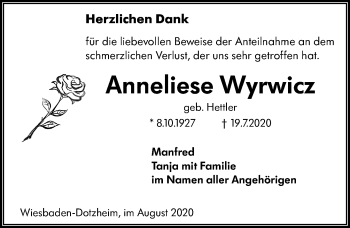 Traueranzeige von Anneliese Wyrwicz von vrm-trauer