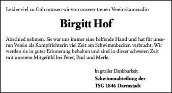 Traueranzeige von Birgitt Hof von vrm-trauer