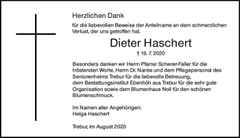 Traueranzeige von Dieter Haschert von vrm-trauer