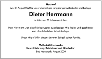 Traueranzeige von Dieter Herrmann von vrm-trauer