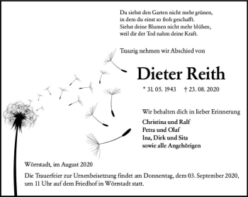 Traueranzeige von Dieter Reith von vrm-trauer