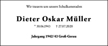 Traueranzeige von Dieter Oskar Müller von vrm-trauer