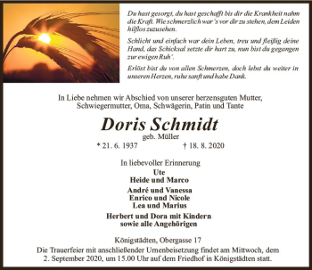 Traueranzeige von Doris Schmidt von vrm-trauer