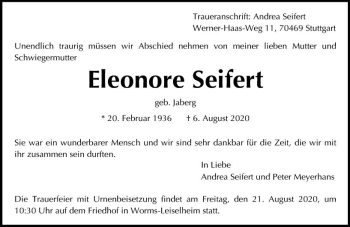 Traueranzeige von Eleonore Seifert von vrm-trauer
