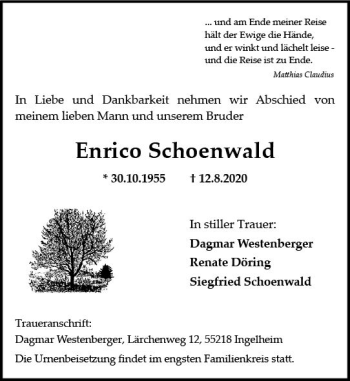 Traueranzeige von Enrico Schenwald von vrm-trauer