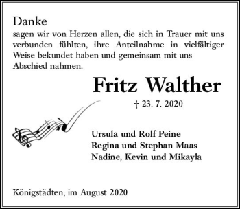 Traueranzeige von Fritz Walther von vrm-trauer