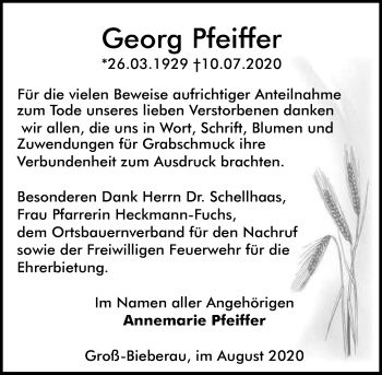 Traueranzeige von Georg Pfeiffer von vrm-trauer