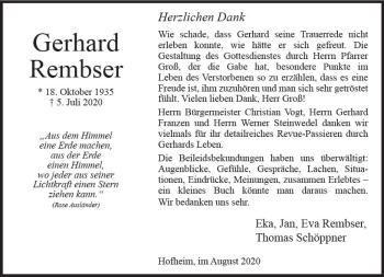 Traueranzeige von Gerhard Rambser von vrm-trauer