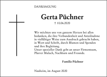 Traueranzeige von Gerta Püchner von vrm-trauer
