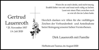 Traueranzeige von Gertrud Lauenroth von vrm-trauer