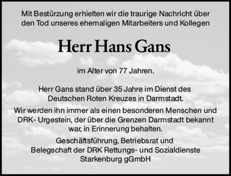  Traueranzeige für Hans Gans vom 22.08.2020 aus vrm-trauer